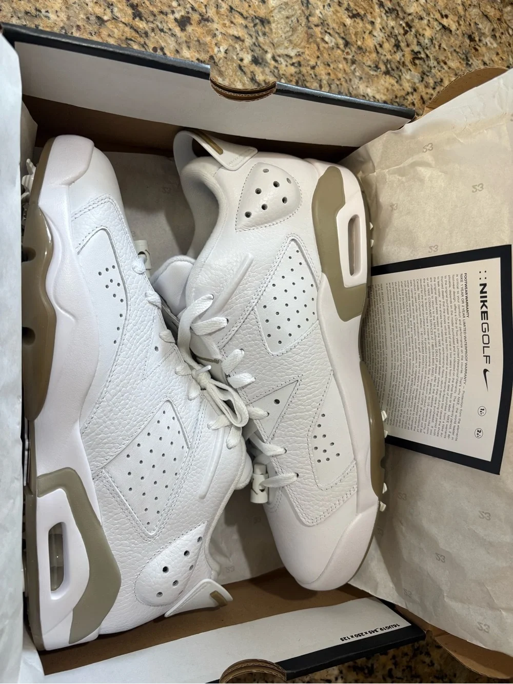 New Men’s Jordan Retro 6 Golf White Khaki Size 11.5